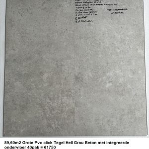 89,60m2 Grote Pvc click Tegel Hell Grau Beton met integreerde ondervloer 40pak = €1750