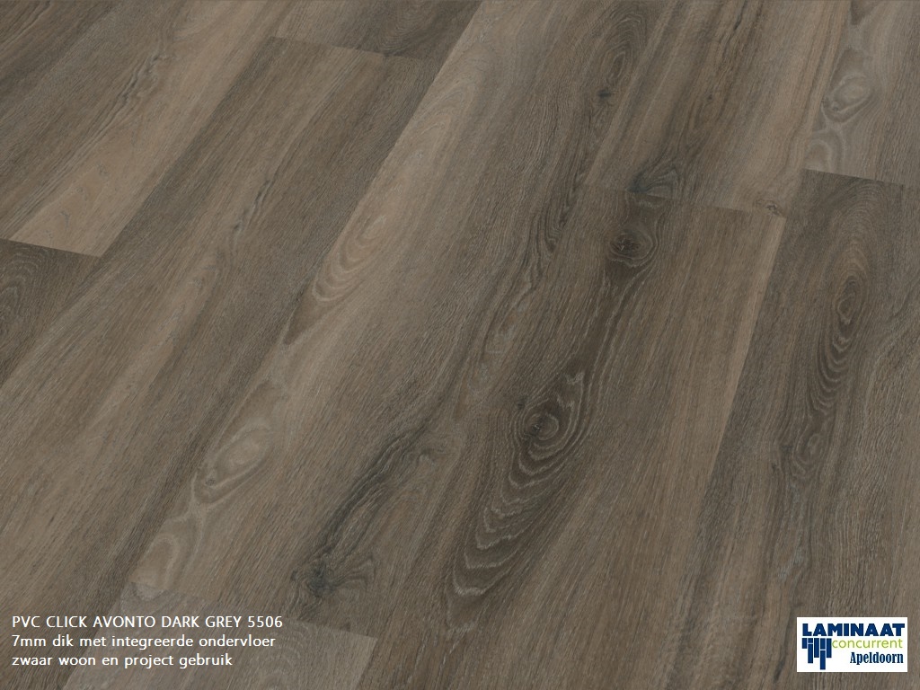 Pvc click Dark Grey Oak 5506 7mm dik met integreerde ondervloer