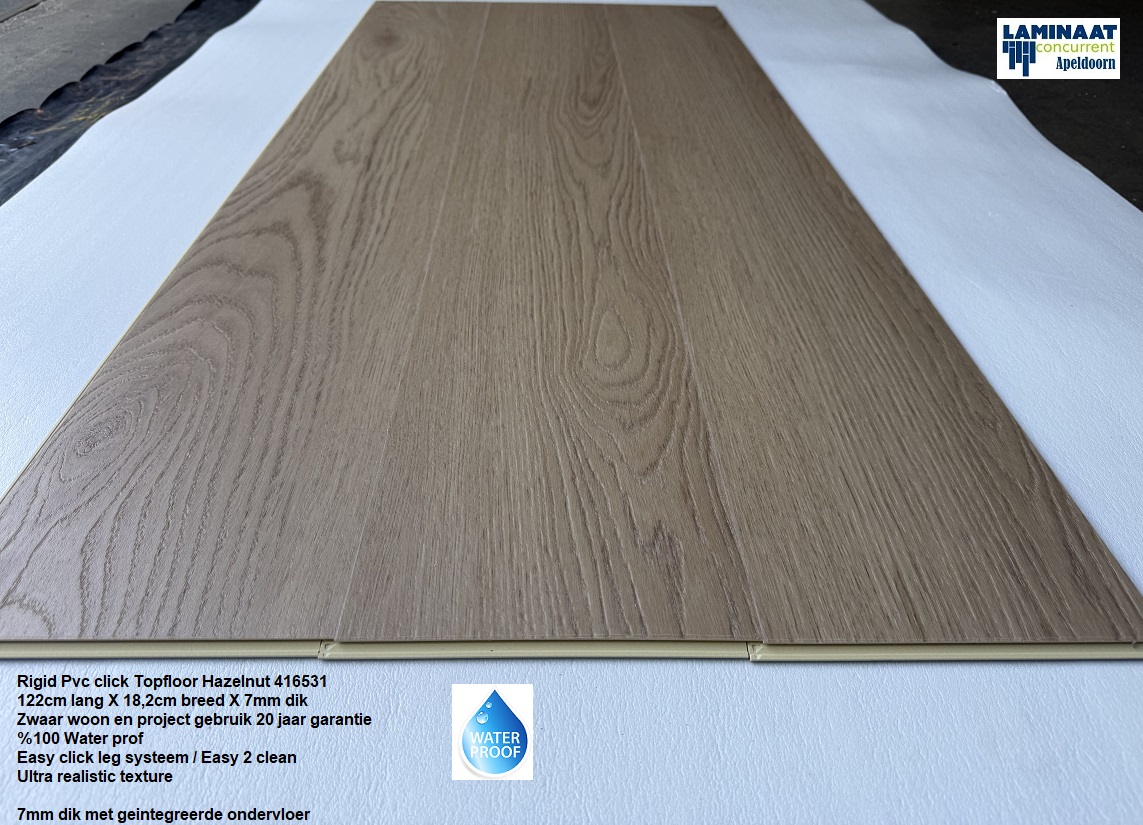 7mm dik Pvc click Hazelnut 416531 met integreerde ondervloer €34,95p/m2 - Afbeelding 6
