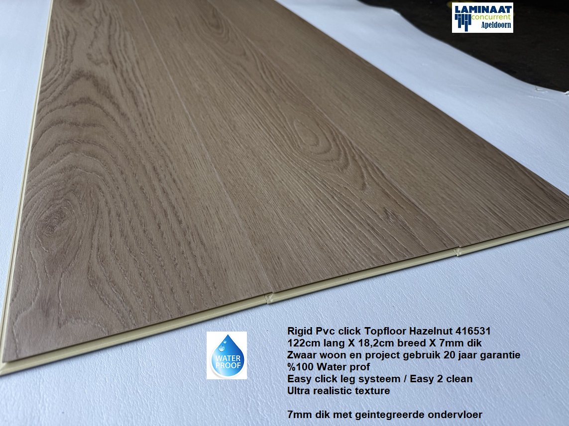 7mm dik Pvc click Hazelnut 416531 met integreerde ondervloer €34,95p/m2 - Afbeelding 7
