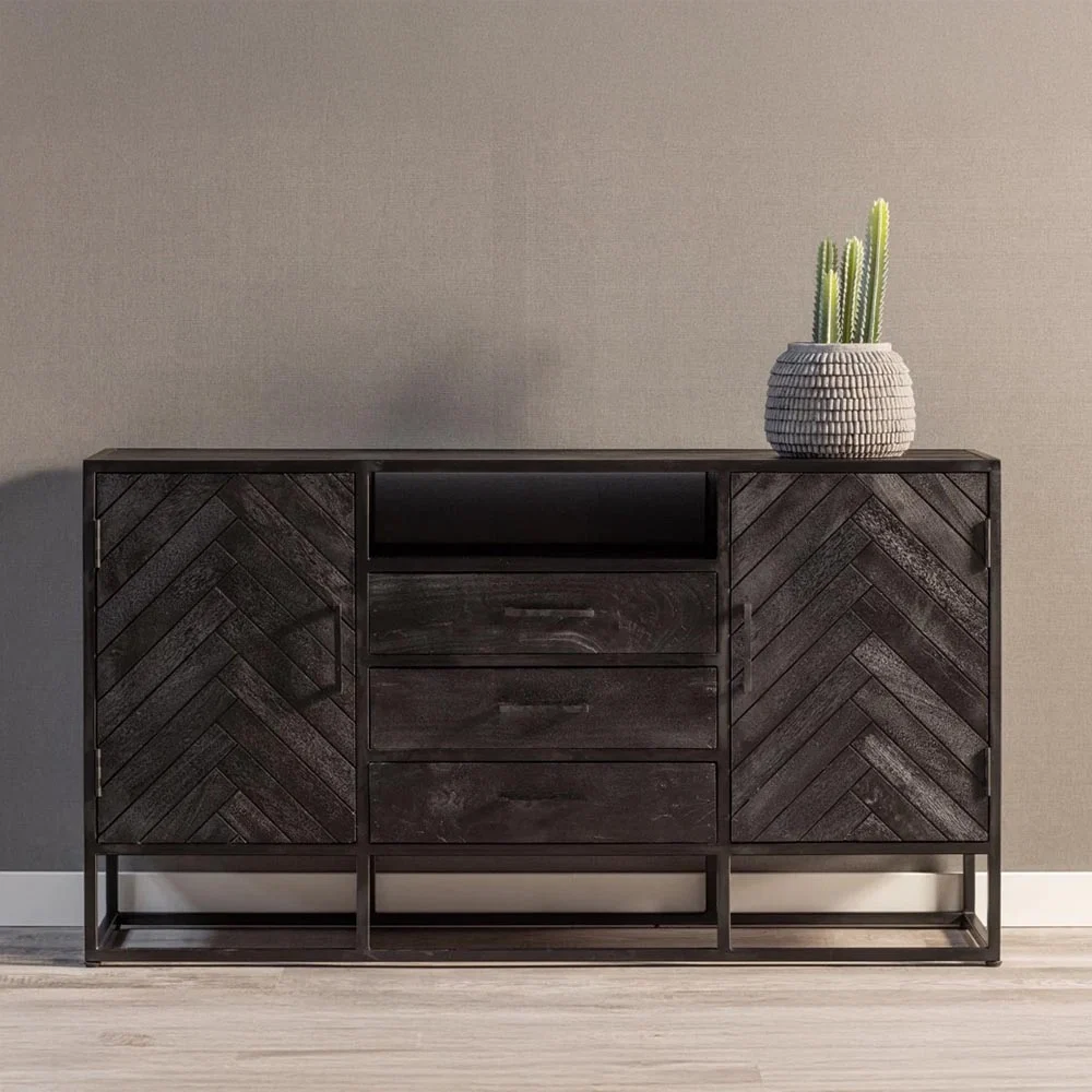 Mangohouten Dressoir Kjeld 145 cm Zwart - Afbeelding 2