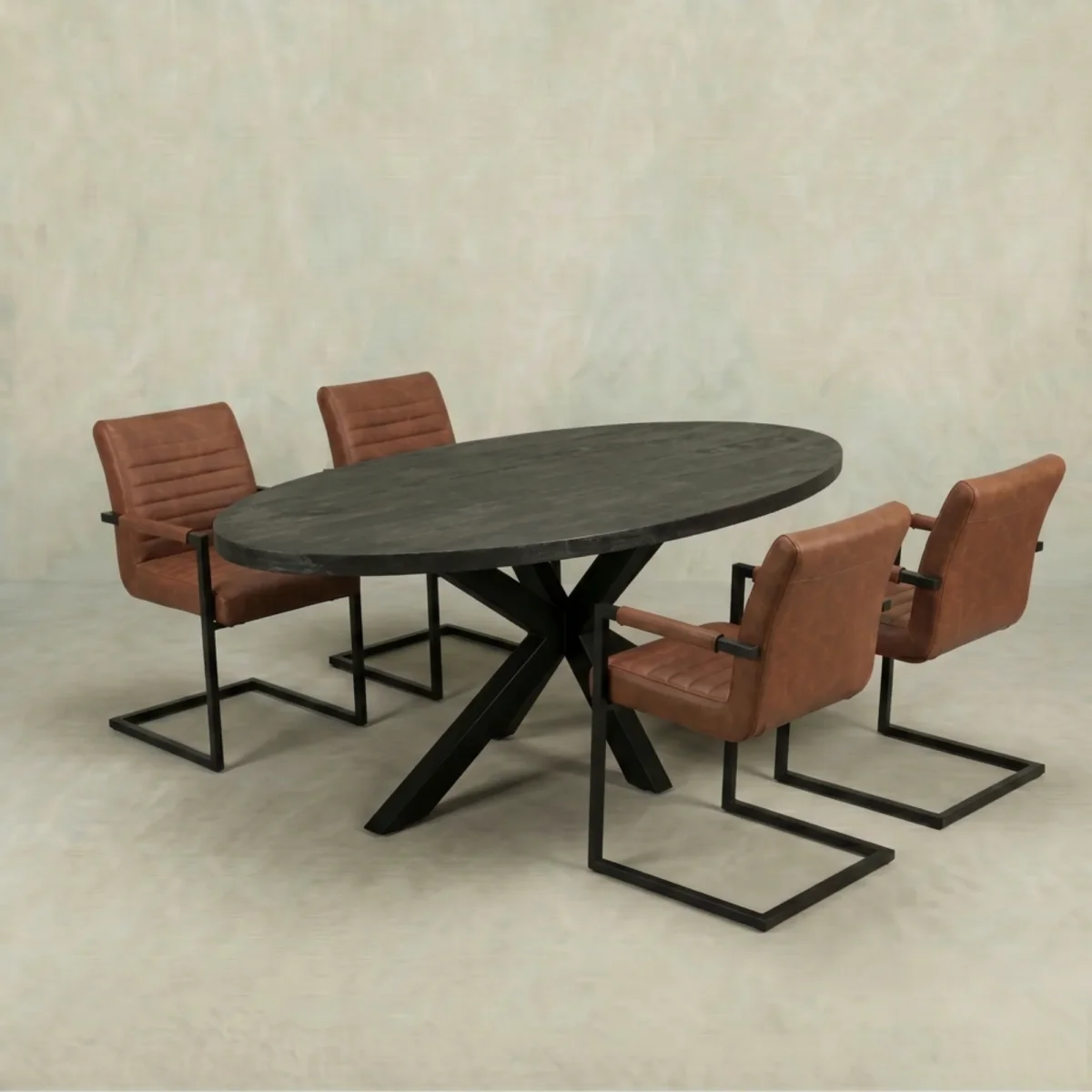 Mangohouten Eettafel Ovaal Oscar 160x90 cm Zwart (5cm)