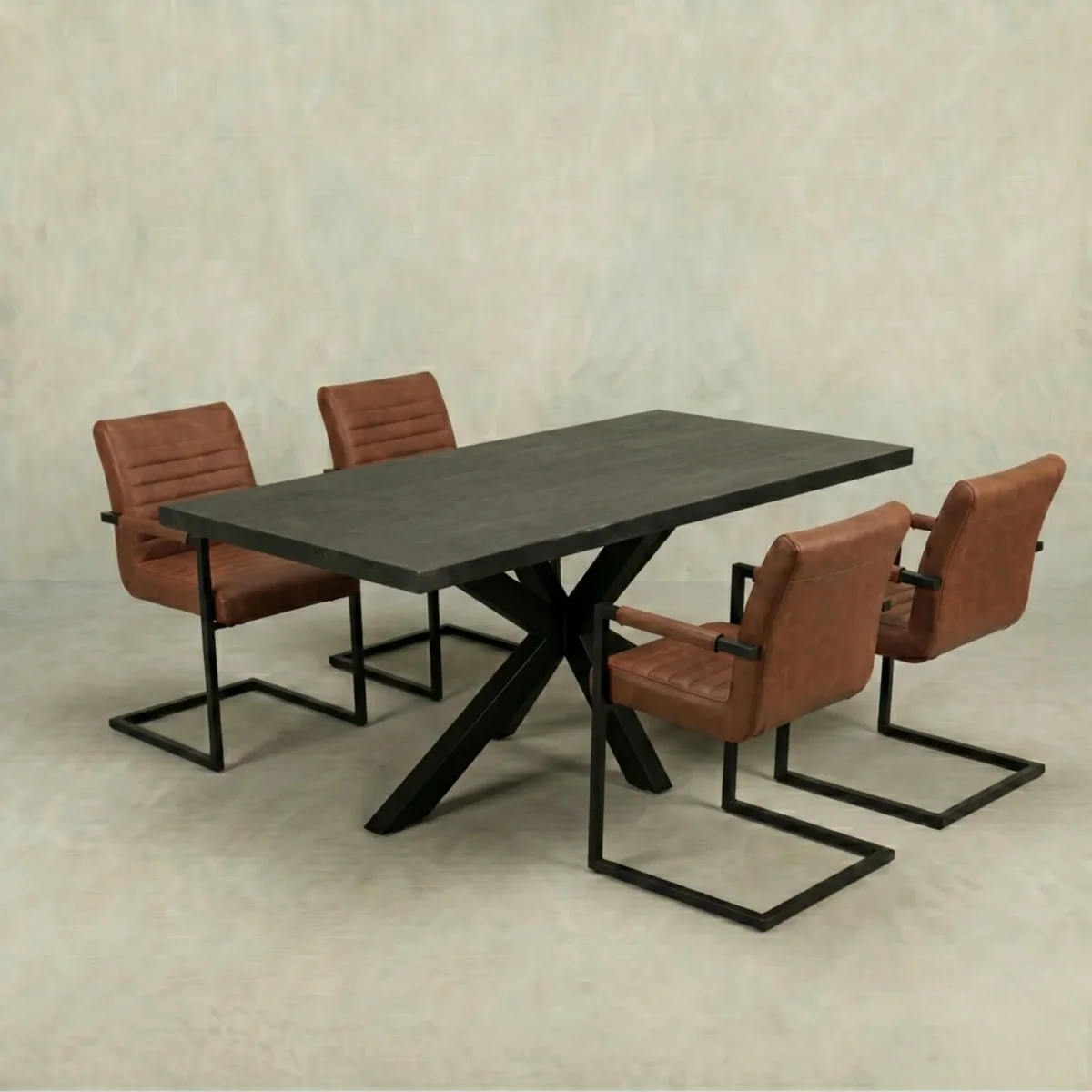 Mangohouten Eettafel Rechthoek Donald 180x100 cm Zwart (6cm)