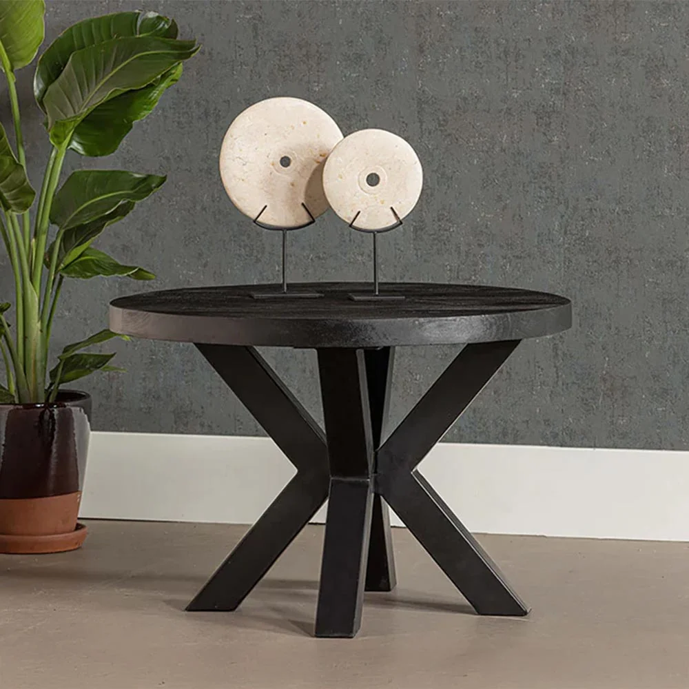 Mangohouten Salontafel Rond Tara 70 cm Zwart - Afbeelding 2