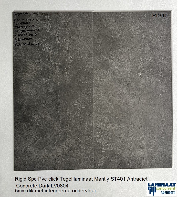 Pvc click Tegel Concrete Dark LV0804 5mm dik met integreerde ondervloer - Afbeelding 2