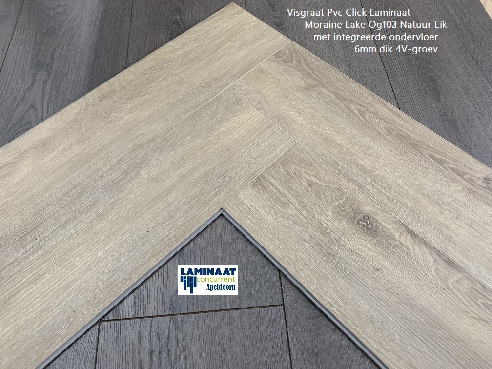 Visgraat Pvc Click Laminaat Moraine Lake + integreerde ondervloer