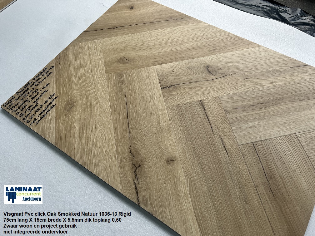 Visgraat Pvc click Oak Smokked Natuur met integreerde ondervloer €23,95m2