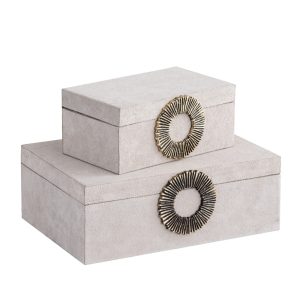 Hazael suède beige opbergdozen (set van 2) – PTMD