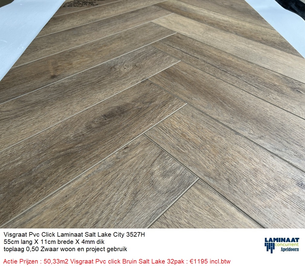 50,33m2 Visgraat Pvc click Bruin Eiken Salt Lake 32pak : €1195 - Afbeelding 2