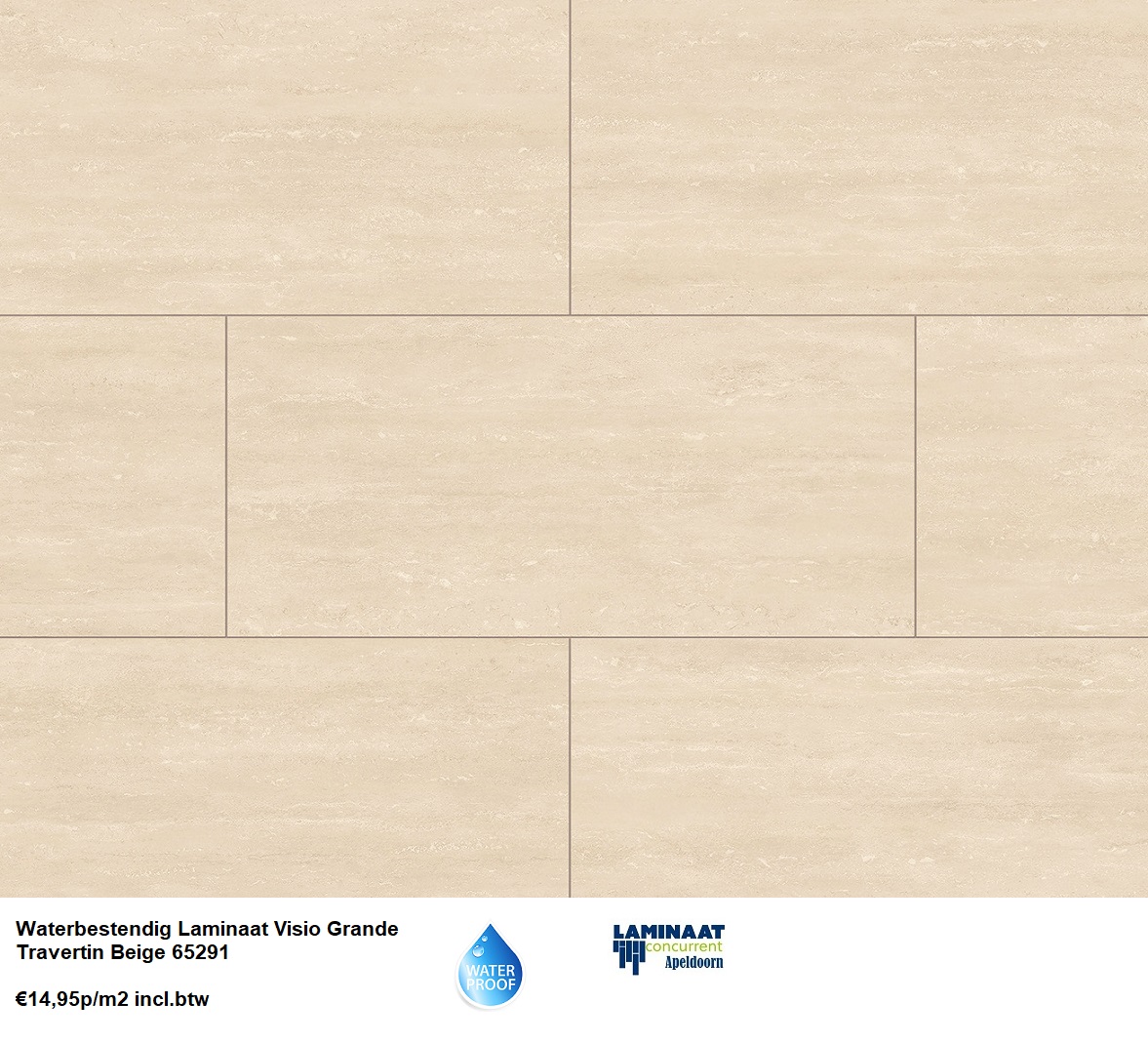 Waterbestendig Visio Grande tegel laminaat Travertin Beige €14,95m2 - Afbeelding 2