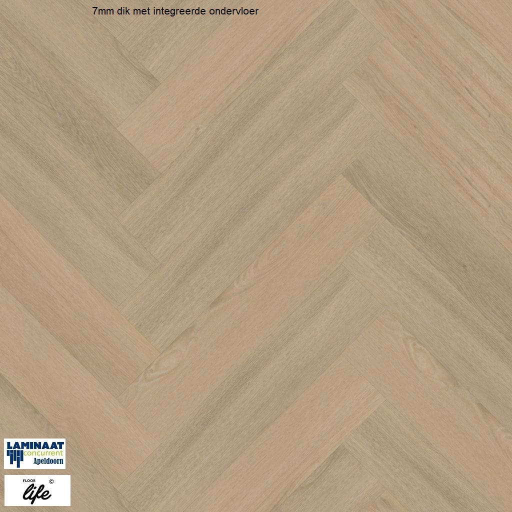 Visgraat click Pvc Sutton Warm Beige 2504 7mm dik met geintegreerde ondervloer