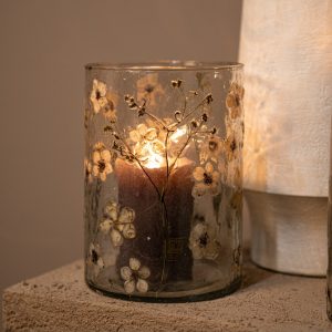 Glazen windlicht Gresa White bloemen – PTMD