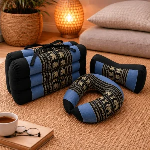 Set: draagbaar meditatiekussen + 2 kussentjes grijs-zwart